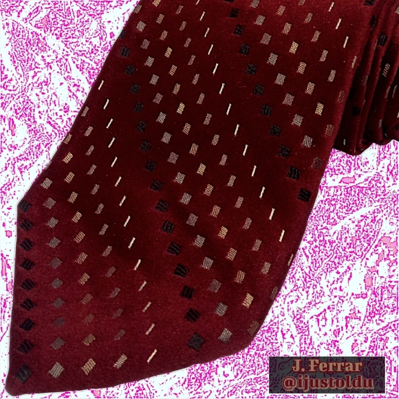 J. Ferrar Vintage Tie 100% Imported Silk Foulard Necktie Red w/Geometric Pattern - Picture 14 of 14